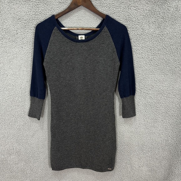 Timberland Women's S Wool Blend Gray Navy Sweater Dress Slim Fit Y2K Academia - Picture 1 of 7